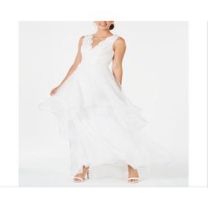 Adrianna Papell Women's Soutache Tiered Tulle Gown White Size 14